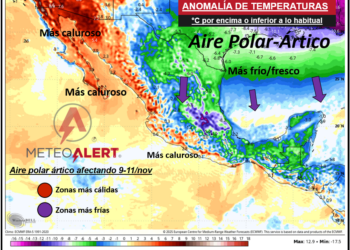 Nuevo frente frío traerá intenso aire polar-ártico y fuerte descenso de temperatura del 9 al 11 de noviembre