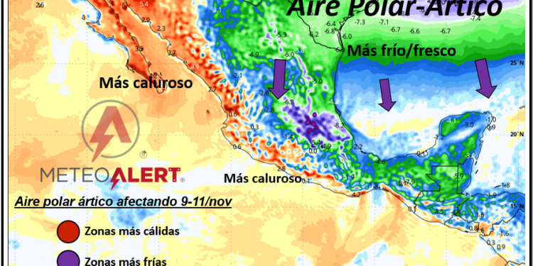 Nuevo frente frío traerá intenso aire polar-ártico y fuerte descenso de temperatura del 9 al 11 de noviembre